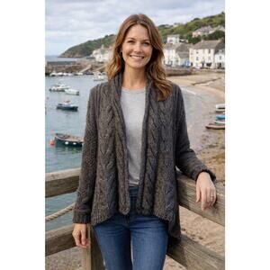 Elsamanda Anthropologie Women’s Sweater Small Brown Italy Cable Open Cardigan